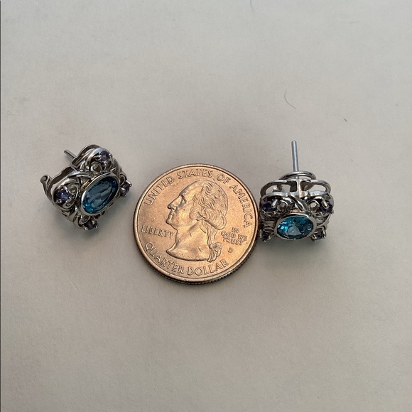 10k LONDON BLUE TOPAZ LEVERBACK EARRINGS - Picture 3 of 5